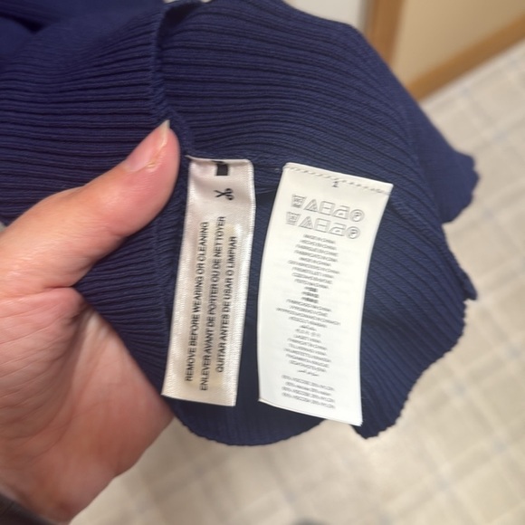 NWOT Michael Kors Navy Blue Lace-Up Bodycon Ribbed Midi Dress size L - Picture 5 of 7